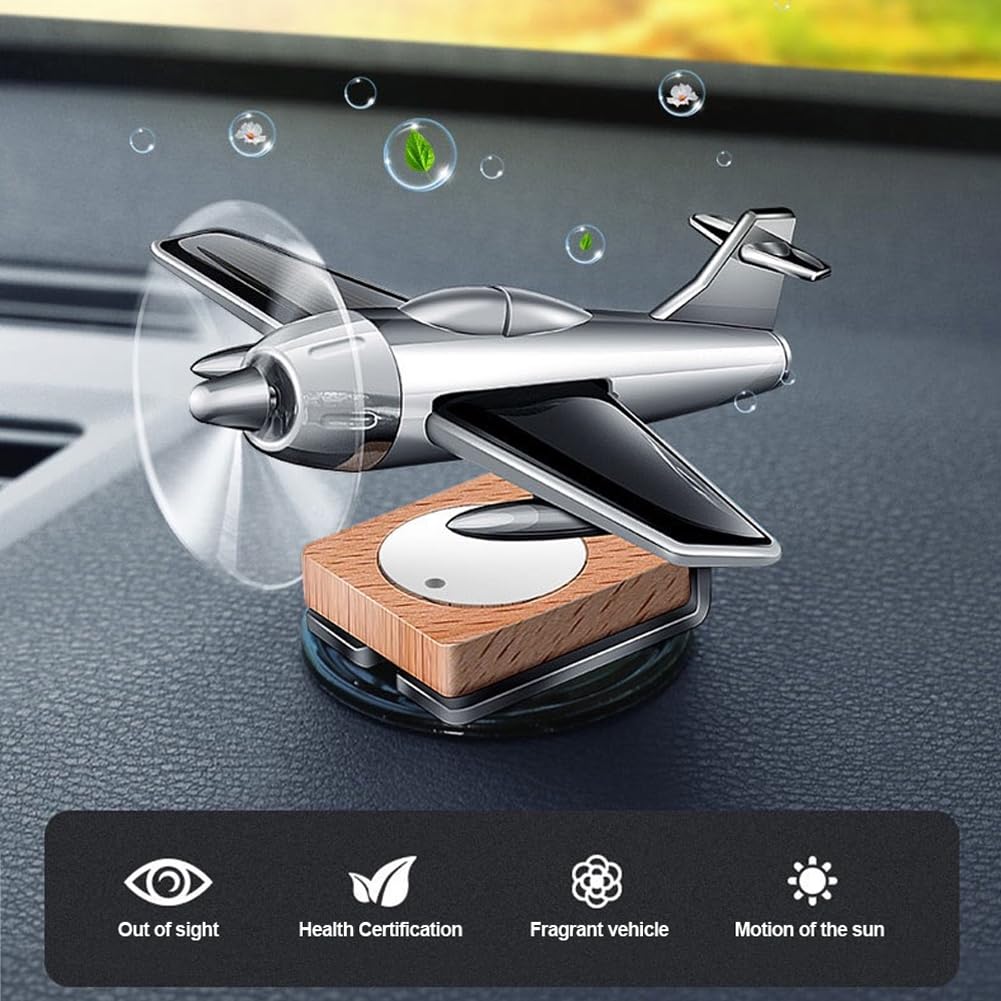 Tusmad Aircraft Solar Powered Car Perfume Diffuser/Dispenser | Aeroplane Glider Design, Auto Rotation Fan | For Car Dashboard with Perfume liquid & Organic Fragrance, Air Freshner Diwli gift item
