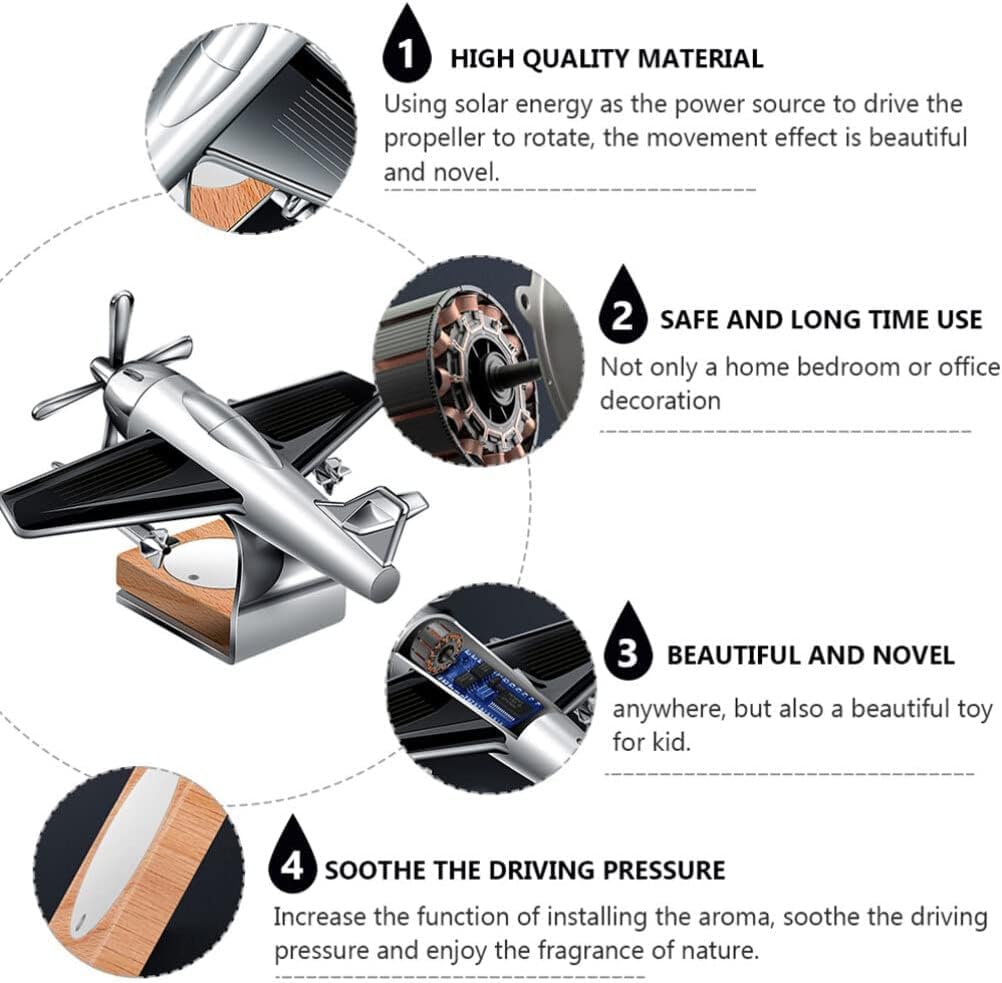 Tusmad Aircraft Solar Powered Car Perfume Diffuser/Dispenser | Aeroplane Glider Design, Auto Rotation Fan | For Car Dashboard with Perfume liquid & Organic Fragrance, Air Freshner Diwli gift item