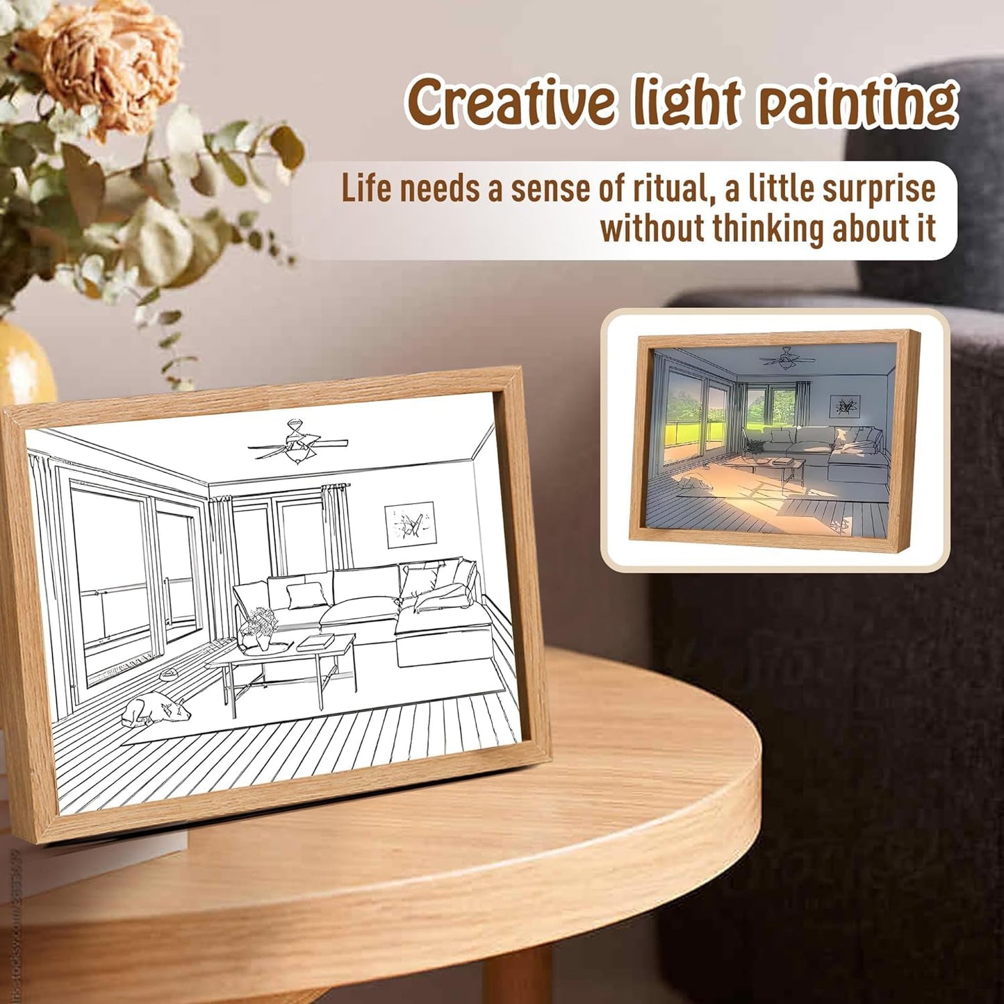 Tusmad Sunset Lighting Painting Decoration,The Art of Led Glowing Photo Frame,Three-Color Luminous Lighting Acrylic Desktop Art,Large Size Light Up Painting Creative LED Night Light Decor