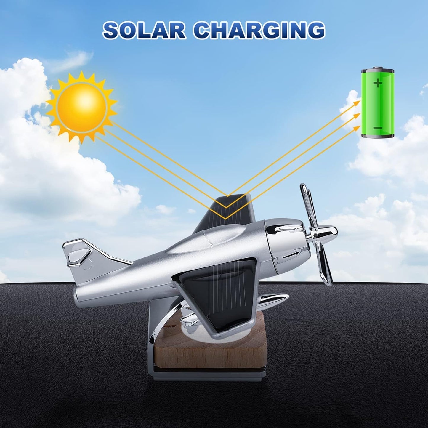Tusmad Aircraft Solar Powered Car Perfume Diffuser/Dispenser | Aeroplane Glider Design, Auto Rotation Fan | For Car Dashboard with Perfume liquid & Organic Fragrance, Air Freshner Diwli gift item