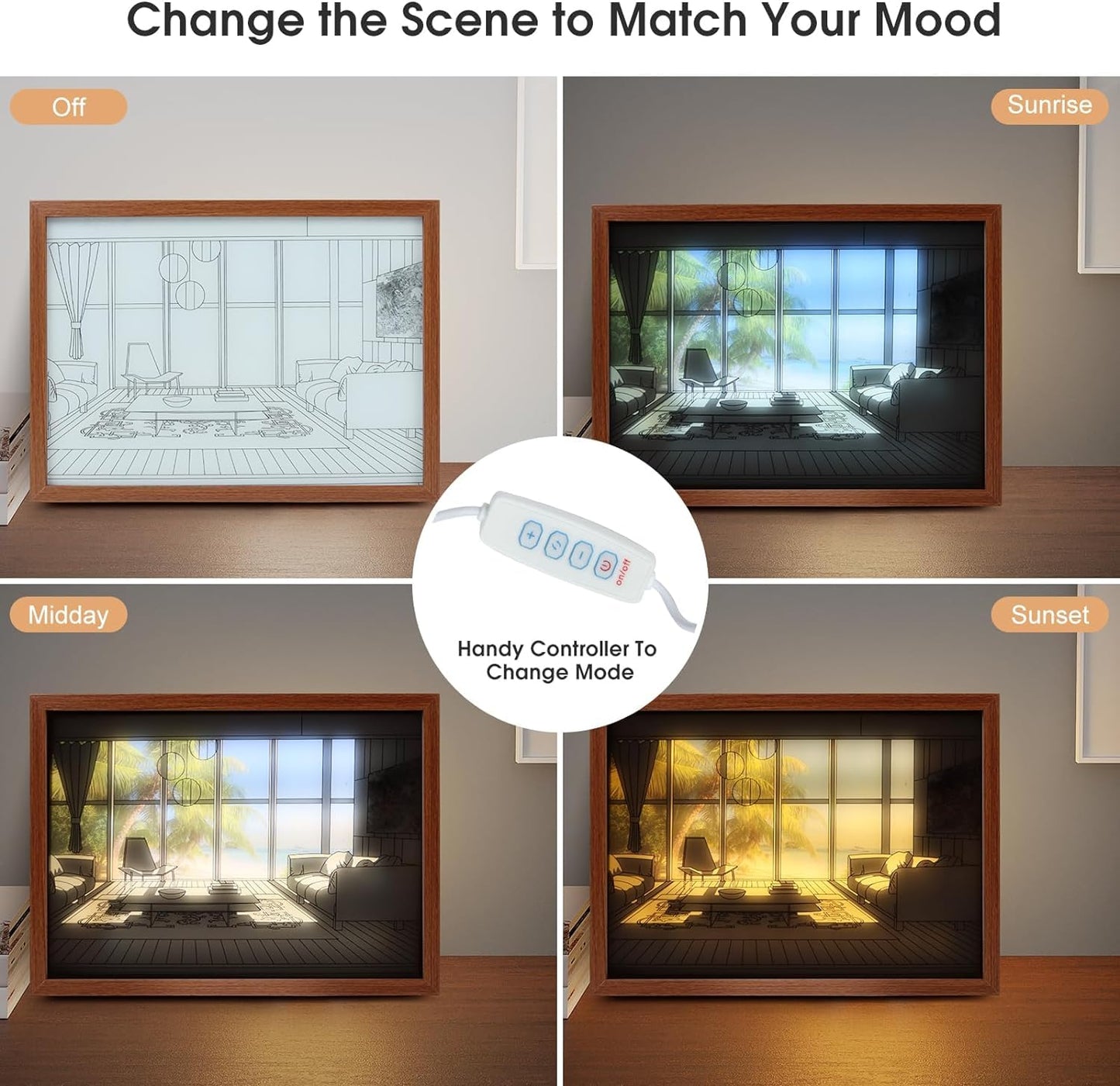 Tusmad Sunset Lighting Painting Decoration,The Art of Led Glowing Photo Frame,Three-Color Luminous Lighting Acrylic Desktop Art,Large Size Light Up Painting Creative LED Night Light Decor