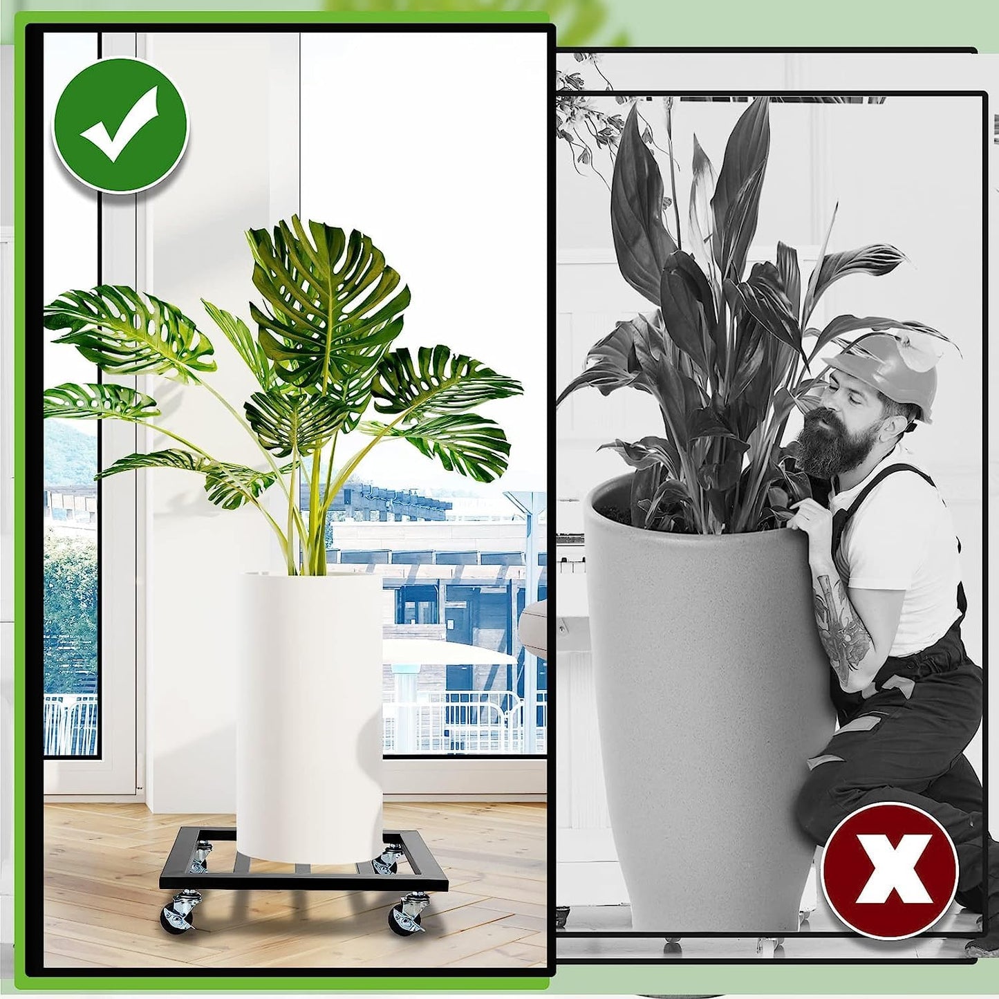 Tusmad 12" Heavy Duty Metal Plant Stand with Wheels, Square Iron Plant Caddy on Wheels - Outdoor Flower Pot Rack on Rollers - Indoor Dolly Holder Rolling Tray Coaster, Fully Assembled, Black