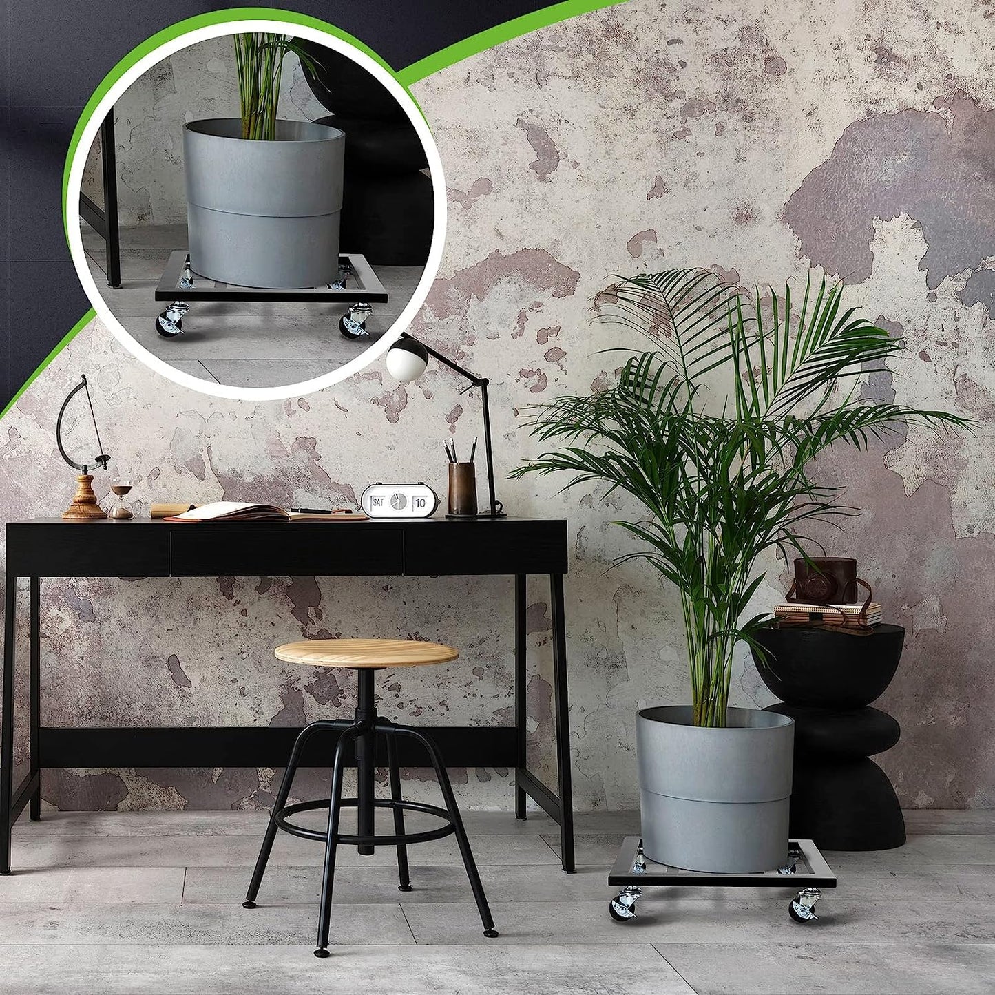 Tusmad 12" Heavy Duty Metal Plant Stand with Wheels, Square Iron Plant Caddy on Wheels - Outdoor Flower Pot Rack on Rollers - Indoor Dolly Holder Rolling Tray Coaster, Fully Assembled, Black