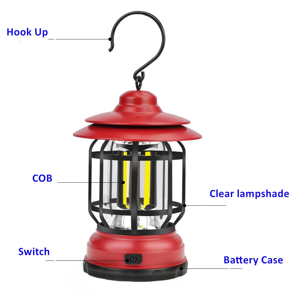 Tusmad Rechargeable LED Camping Light Retro Style Lighting Battery Type-c Rechargeable Dimmable Tent Lamp Outdoor Portable Waterproof Flashlight Lanterns Lightweight for Courtyard Hiking Power Out