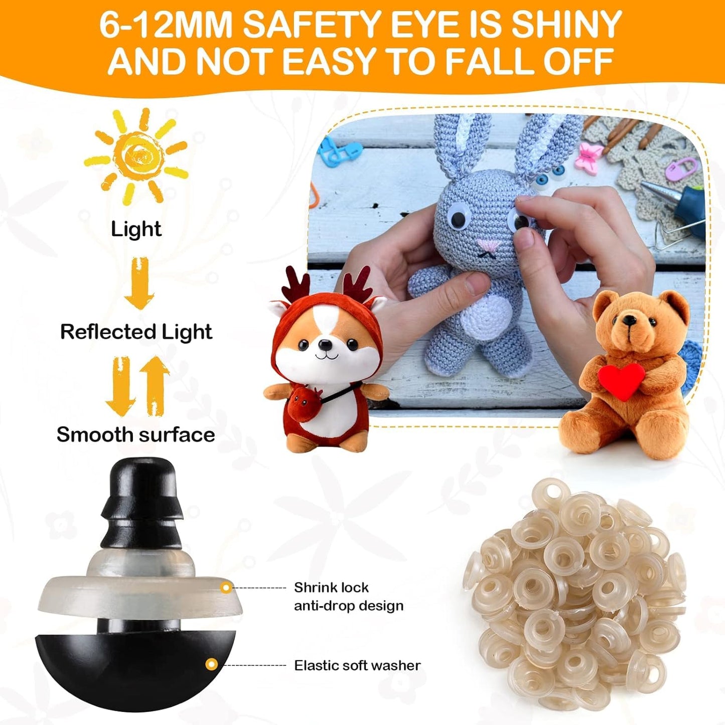 Tusmad 270 PCS Safety Eyes and Noses for Amigurumi, Stuffed Crochet Eyes with Washers, Craft Doll Eyes and Nose for Teddy Bear Crochet Toy Stuffed Doll and Plush Animal Gifts (270 PCS Safety Eyes)