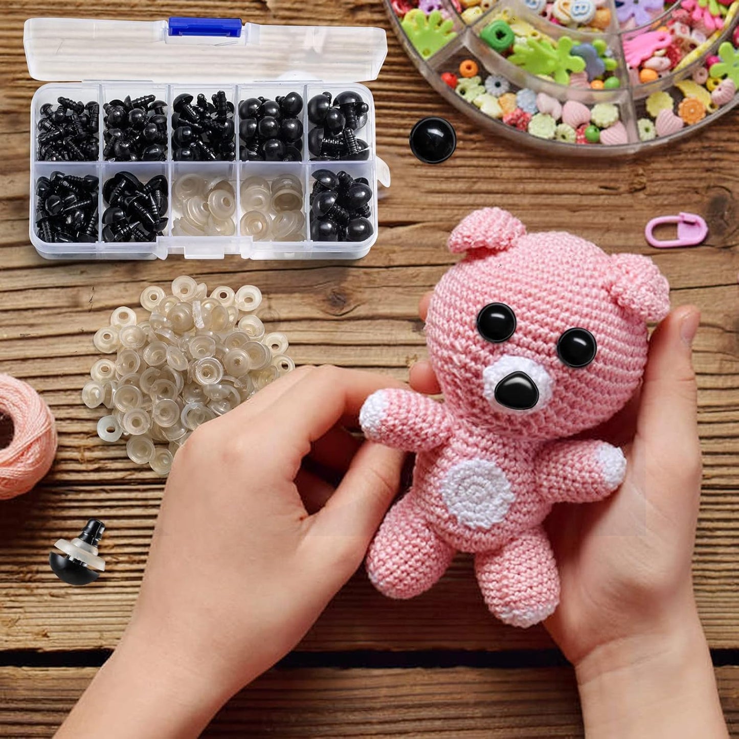 Tusmad 270 PCS Safety Eyes and Noses for Amigurumi, Stuffed Crochet Eyes with Washers, Craft Doll Eyes and Nose for Teddy Bear Crochet Toy Stuffed Doll and Plush Animal Gifts (270 PCS Safety Eyes)