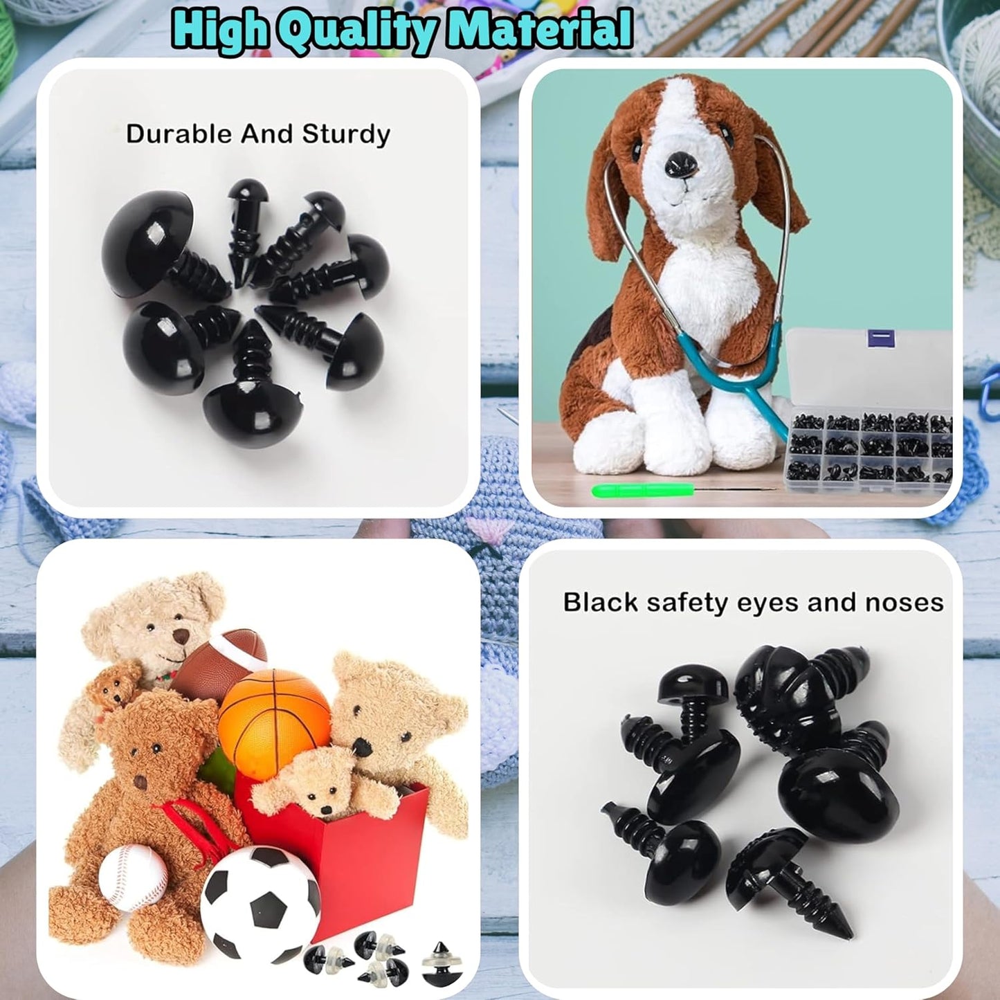 Tusmad 270 PCS Safety Eyes and Noses for Amigurumi, Stuffed Crochet Eyes with Washers, Craft Doll Eyes and Nose for Teddy Bear Crochet Toy Stuffed Doll and Plush Animal Gifts (270 PCS Safety Eyes)