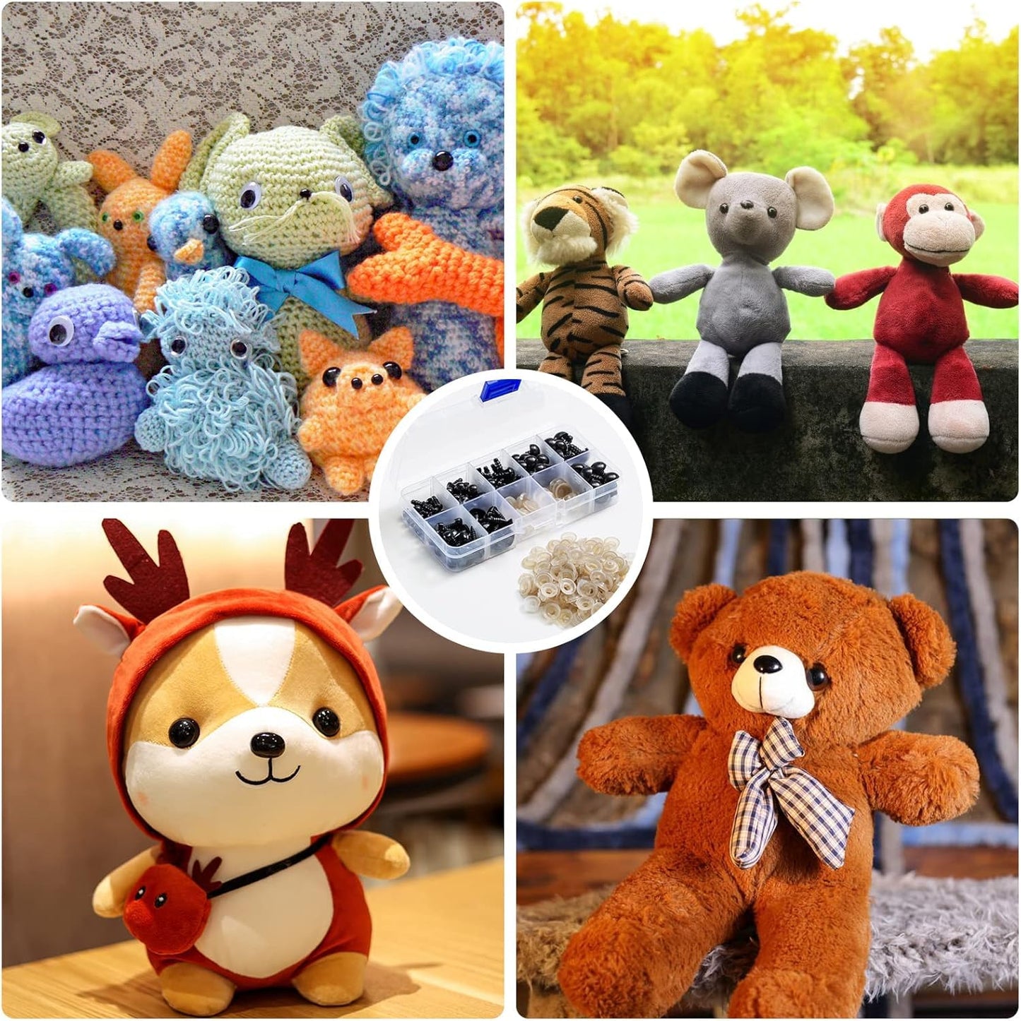 Tusmad 270 PCS Safety Eyes and Noses for Amigurumi, Stuffed Crochet Eyes with Washers, Craft Doll Eyes and Nose for Teddy Bear Crochet Toy Stuffed Doll and Plush Animal Gifts (270 PCS Safety Eyes)