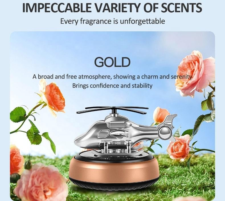 Tusmad Car Air Freshener Solar Powered Car Perfume Diffuser/Dispenser | Helicopter Design, Auto Rotation Fan | For Car Dashboard with Perfume