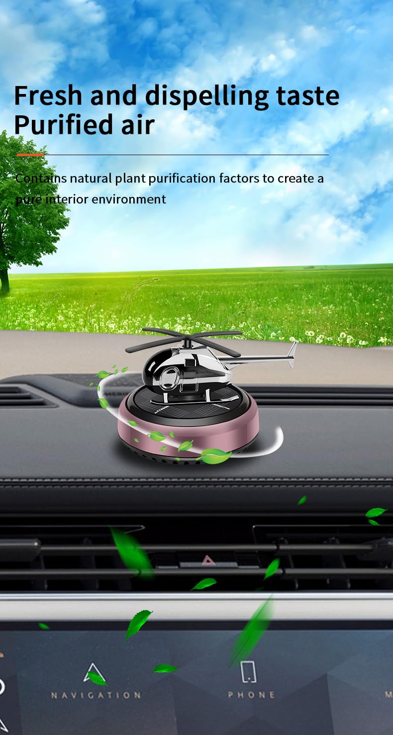 Tusmad Car Air Freshener Solar Powered Car Perfume Diffuser/Dispenser | Helicopter Design, Auto Rotation Fan | For Car Dashboard with Perfume