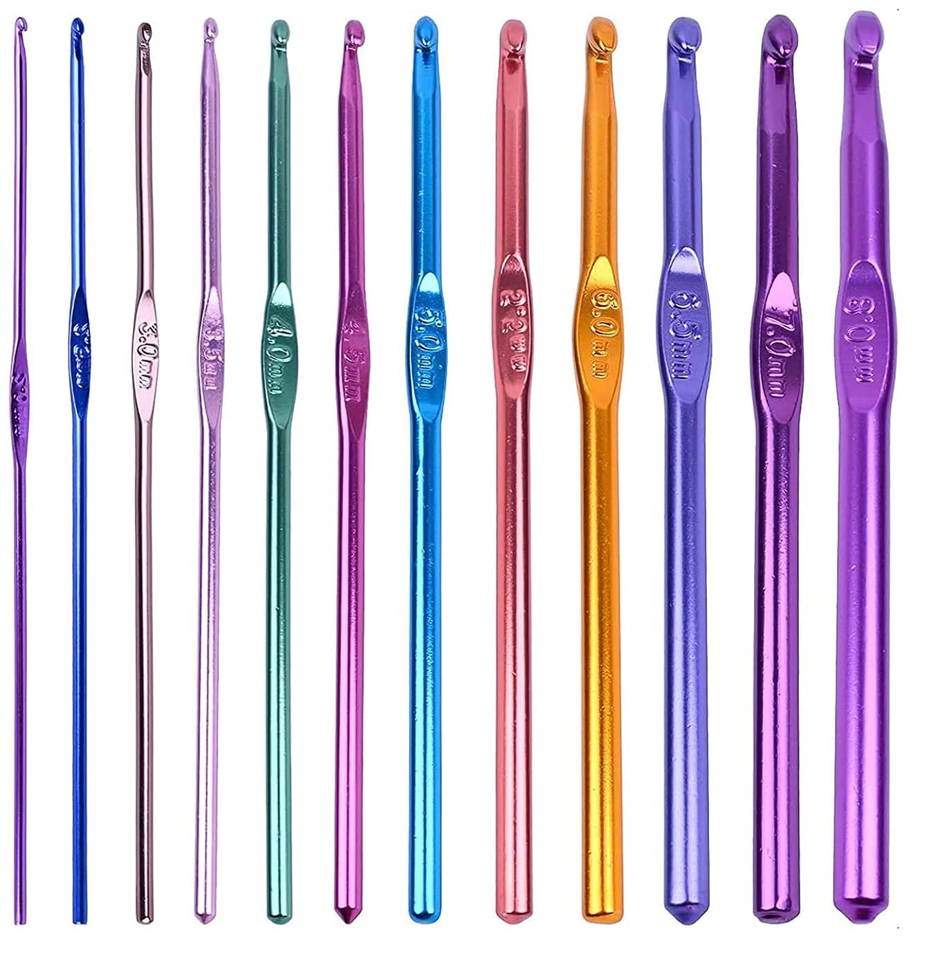 Tusmad Aluminum Crochet Hooks Knitting Needles Set 12 Crochet Hooks Set, Aluminum Handle Knitting Needles for Arthritic Hands, Crochet Needles for Yarn Craft, Nice Gift for Women