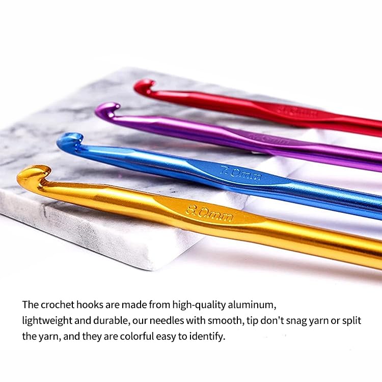 Tusmad Aluminum Crochet Hooks Knitting Needles Set 12 Crochet Hooks Set, Aluminum Handle Knitting Needles for Arthritic Hands, Crochet Needles for Yarn Craft, Nice Gift for Women
