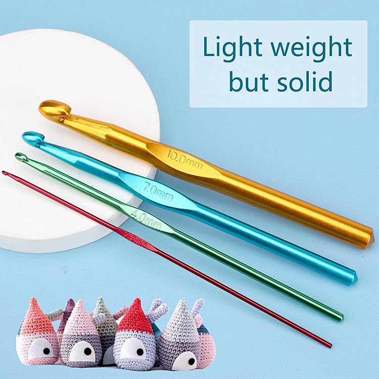 Tusmad Aluminum Crochet Hooks Knitting Needles Set 12 Crochet Hooks Set, Aluminum Handle Knitting Needles for Arthritic Hands, Crochet Needles for Yarn Craft, Nice Gift for Women
