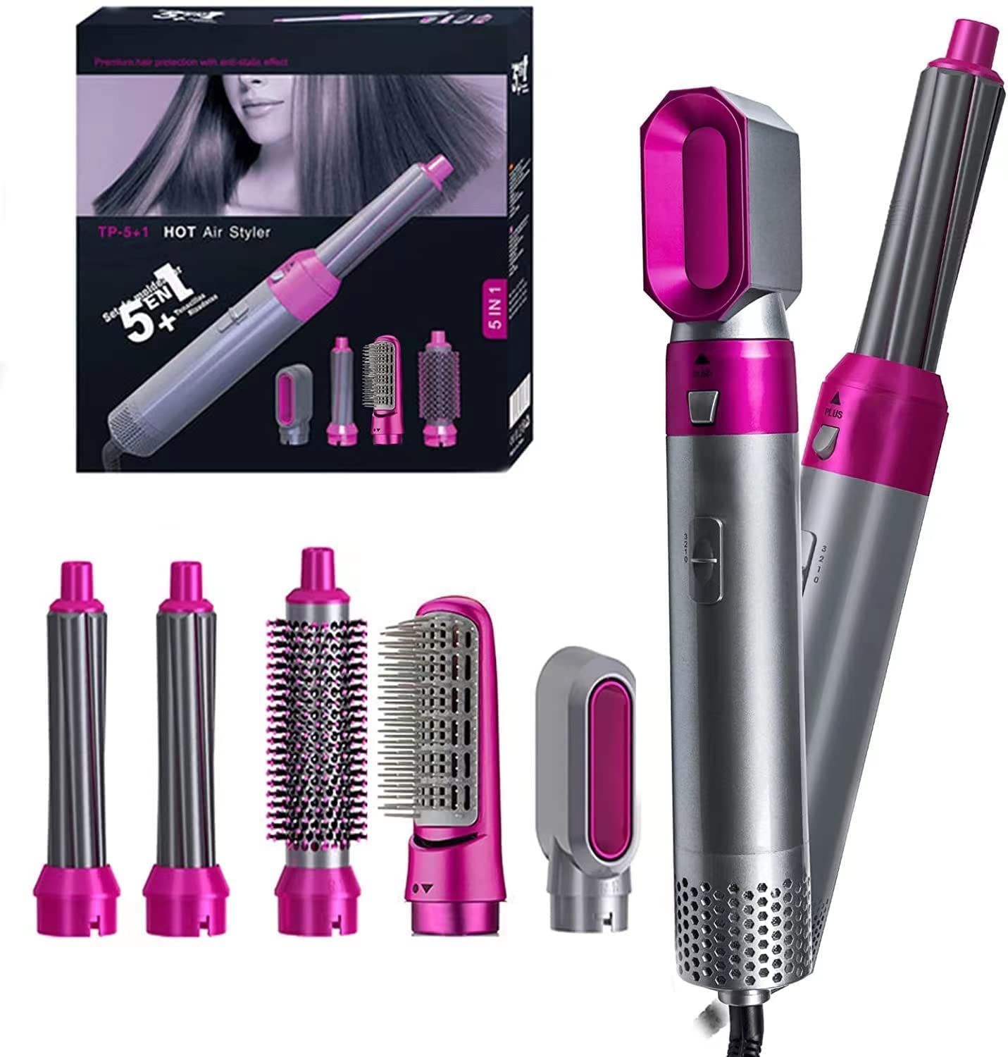 Tusmad Hot Air Brush for 5 in 1 Hot Air Styler Hair Dryer hair straightener Multifunctional Styling Tool Fast Heating Crimper Wand Manual Curler in All Hair Type Curling Stick Set,for Women Iron Straightening Gift for Sister