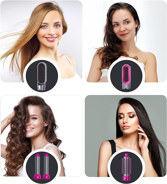Tusmad Hot Air Brush for 5 in 1 Hot Air Styler Hair Dryer hair straightener Multifunctional Styling Tool Fast Heating Crimper Wand Manual Curler in All Hair Type Curling Stick Set,for Women Iron Straightening Gift for Sister