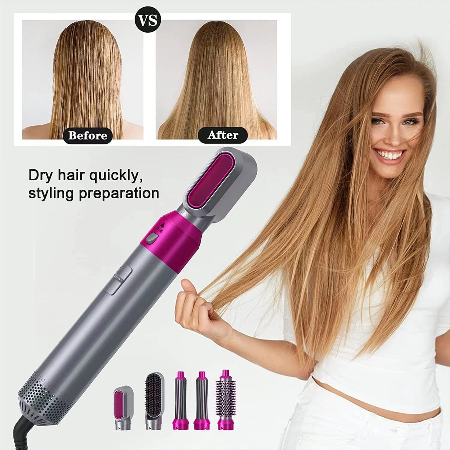 Tusmad Hot Air Brush for 5 in 1 Hot Air Styler Hair Dryer hair straightener Multifunctional Styling Tool Fast Heating Crimper Wand Manual Curler in All Hair Type Curling Stick Set,for Women Iron Straightening Gift for Sister