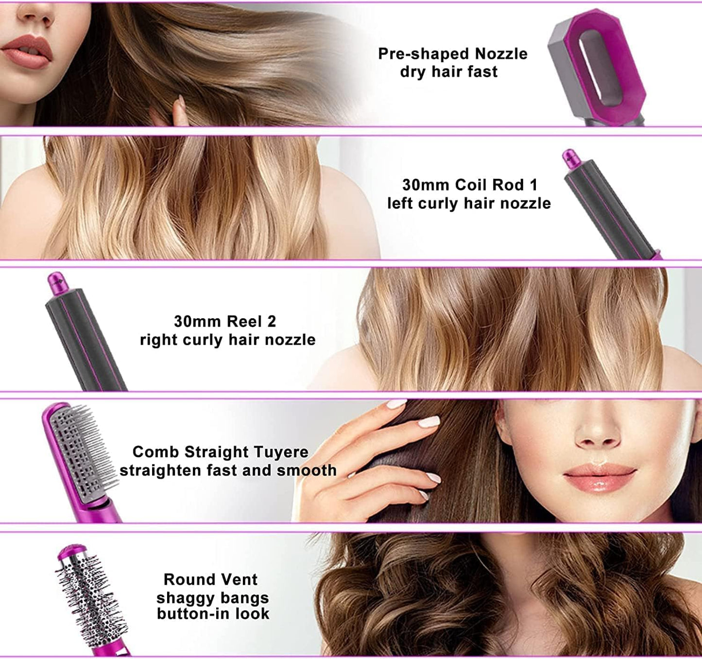 Tusmad Hot Air Brush for 5 in 1 Hot Air Styler Hair Dryer hair straightener Multifunctional Styling Tool Fast Heating Crimper Wand Manual Curler in All Hair Type Curling Stick Set,for Women Iron Straightening Gift for Sister