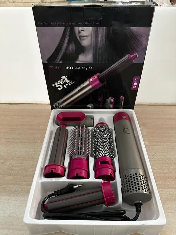 Tusmad Hot Air Brush for 5 in 1 Hot Air Styler Hair Dryer hair straightener Multifunctional Styling Tool Fast Heating Crimper Wand Manual Curler in All Hair Type Curling Stick Set,for Women Iron Straightening Gift for Sister