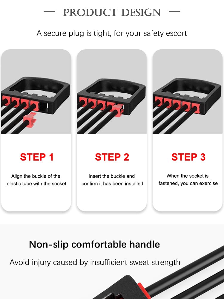 Tusmad Adjustable Rubber Chest Expander | Ideal for Yoga, Gym, Home Workout | 5 Premium Natural Latex Tubes to Adjust Training Intensity | Lightweight, Durable with Non-Slip Handle, (Red)