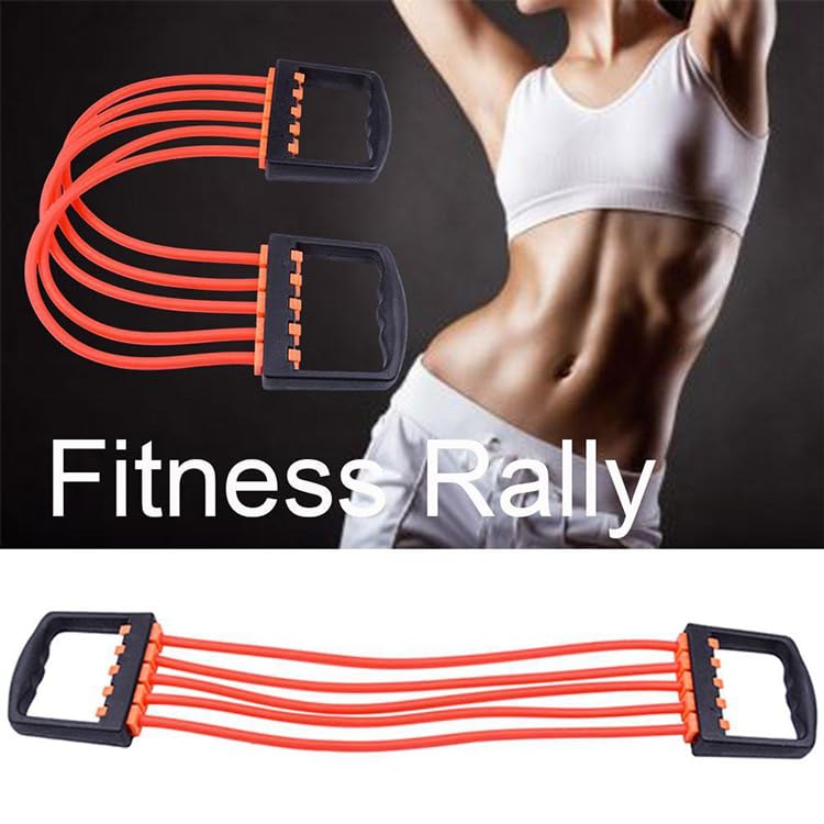 Tusmad Adjustable Rubber Chest Expander | Ideal for Yoga, Gym, Home Workout | 5 Premium Natural Latex Tubes to Adjust Training Intensity | Lightweight, Durable with Non-Slip Handle, (Red)
