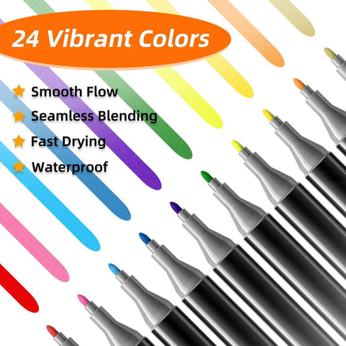 Tusmad 24 Pcs Dual Tip Alcohol Markers Set, Non-Toxic Art Supplies With Carry Case Set Colour Broad Drawing Sketching (24) Black