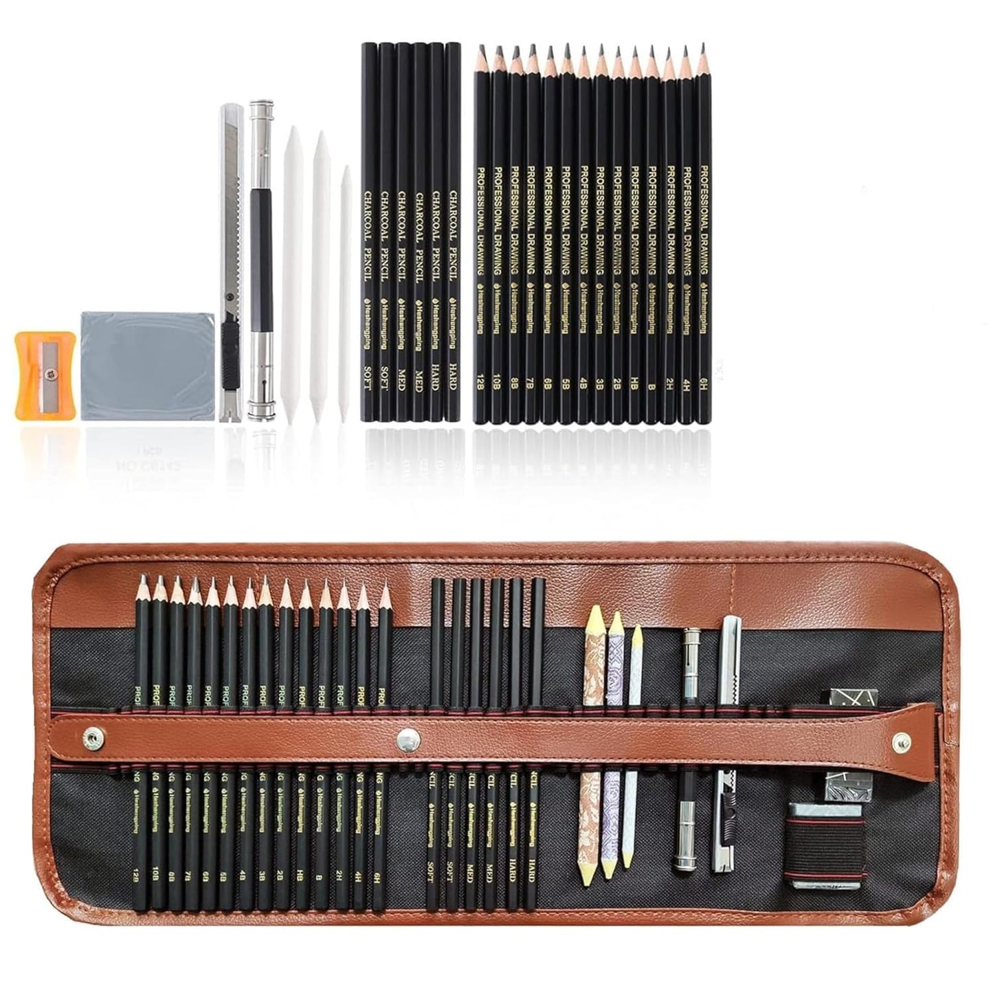 Tusmad Drawing Art Tool Kit Pencils, 29 Pcs Sketching Pencils Set Travel Pencils Kit with Charcoal Pencils, Erasers, Extender, Carry Bag Etc for Students, Teens, Adults (with Canvas Rolling Pouch)