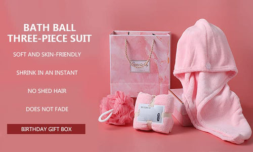 Tusmad 3 in 1 Bath Towel Gift Set Bath Towel, Hair Band, Bath Ball Sponge Set with Gift Bag for Kids, Girls, Women Perfect for Gifting