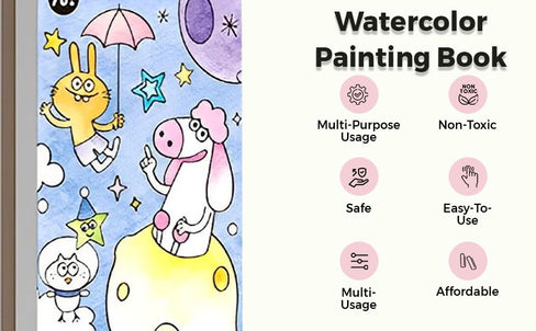 Tusmad Pocket Water Colouring Painting Book,Magic Water Book for Kids, Activity Books Coloring Books, Watercolor Painting Books with 1 Paint Brush, 20 Sheet Watercolor Paint Book Gift for Kids