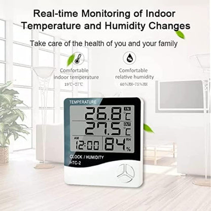 Tusmad HTC-2 Plastic Digital Indoor Cum Outdoor Thermo-hygrometer with Temperature Humidity Meter Tester Multiprose (White)