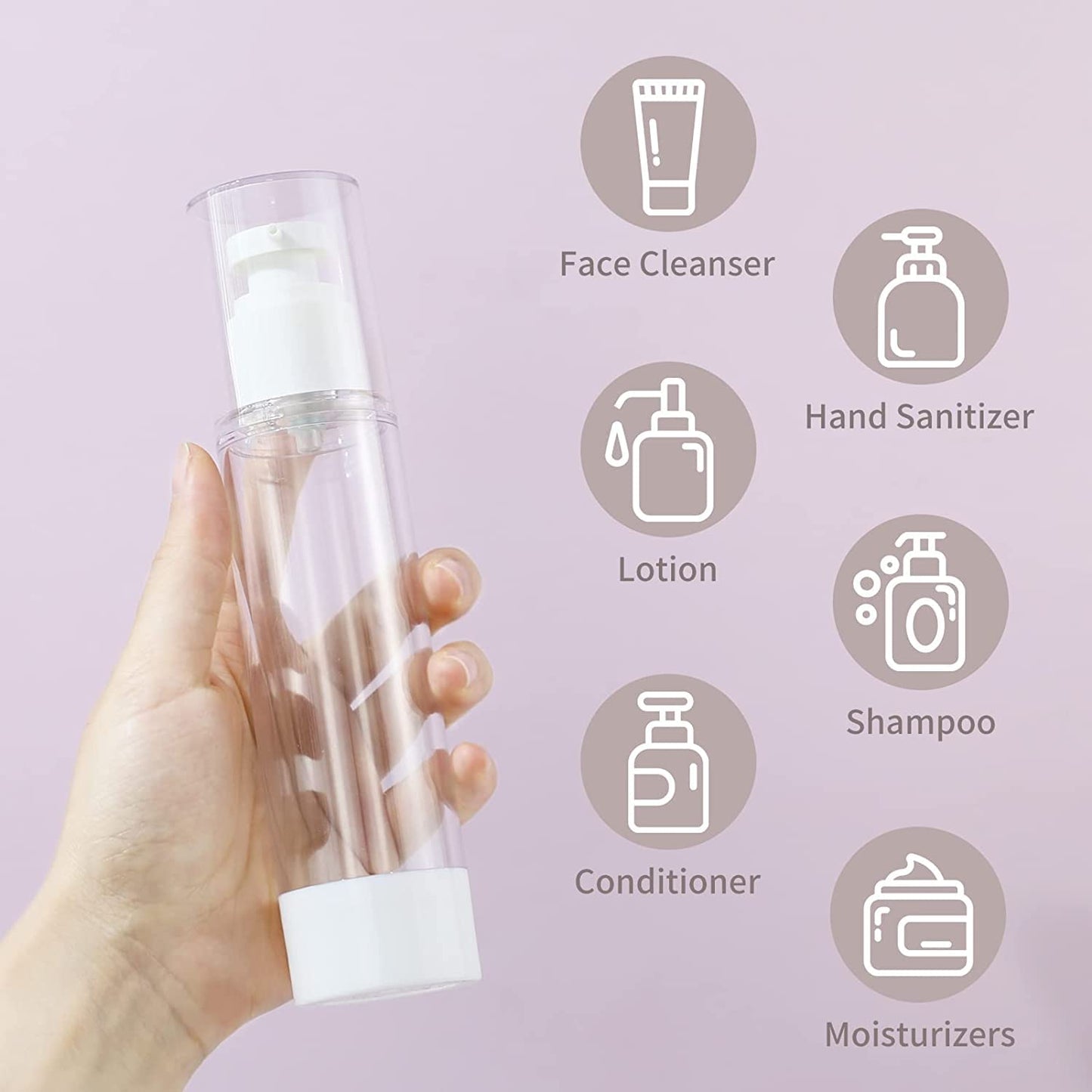 Tusmad Clear Airless Cosmetic Cream Pump Bottle Travel Size Dispenser Refillable Containers/Foundation Travel Pump Bottle for Shampoo 50 ml