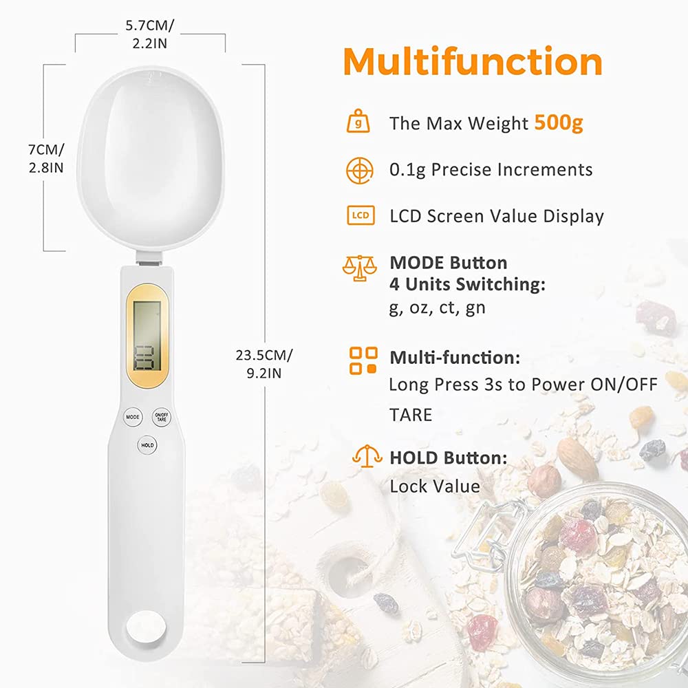 Tusmad Kitchen Food Digital Spoon Scale, Scale 1.1lb/500g(0.1g) Kitchen Tools Accessories with LCD Display Weight Measuring Food Coffee Flour Spices