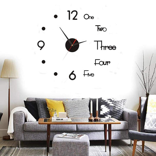 TUSMAD Frameless DIY Wall Clock Silent Non Ticking, Black Round Battery Operated Modern 3D Wall Clocks Decor for Living Room Bedroom Office Home and Kitchen, Fashion Wall Clock Stickers Decoration