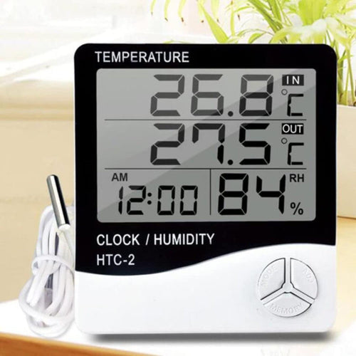Tusmad HTC-2 Plastic Digital Indoor Cum Outdoor Thermo-hygrometer with Temperature Humidity Meter Tester Multiprose (White)