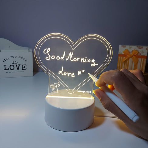 Tusmad Diwali Gift Items Premium 3D Acrylic Writing Board with Pen & Light, LED Message Board, Rewritable Acrylic Message Board with Stand, Dry Erase Board with 1 Pen for Note/Message/Memo/Calender