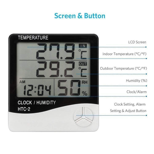 Tusmad HTC-2 Plastic Digital Indoor Cum Outdoor Thermo-hygrometer with Temperature Humidity Meter Tester Multiprose (White)