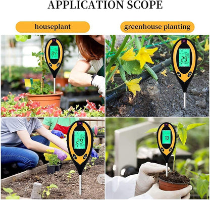 Tusmad Soil Tester 4 in 1 PH Meter, Digital Soil PH Meter 4 in 1 Moisture Gardening Water Soil Testing Machine with Sensor Prob, LCD Display for Sunlight Temperature, Home and Garden Plants