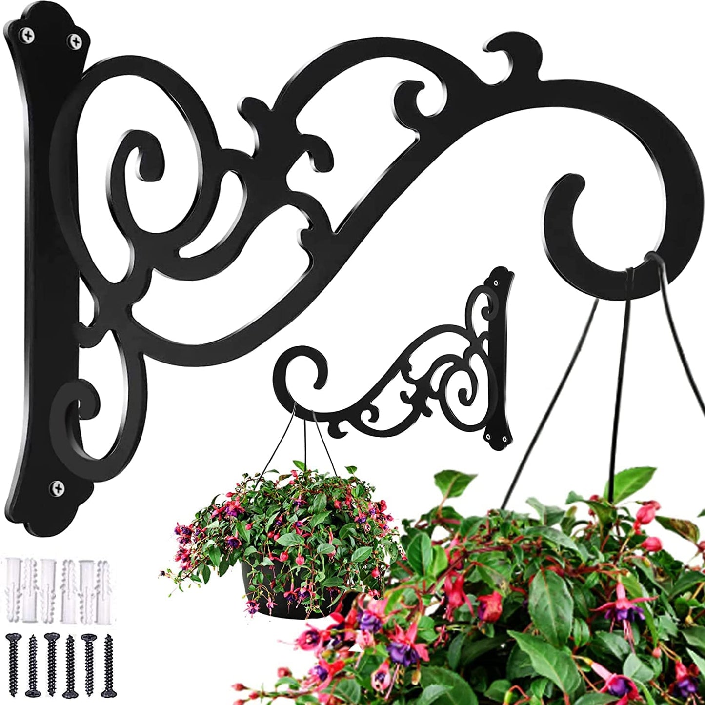 Tusmad Hanging Plant Bracket 7" x 7.5" -Inch,Wall Hook Hanging Plant Brackets,Black Iron Plants Indoor/Outdoor Planter Hangers Hooks,for Hanging Lanterns,Bird Feeders,Wind Chimes,Planters (1)