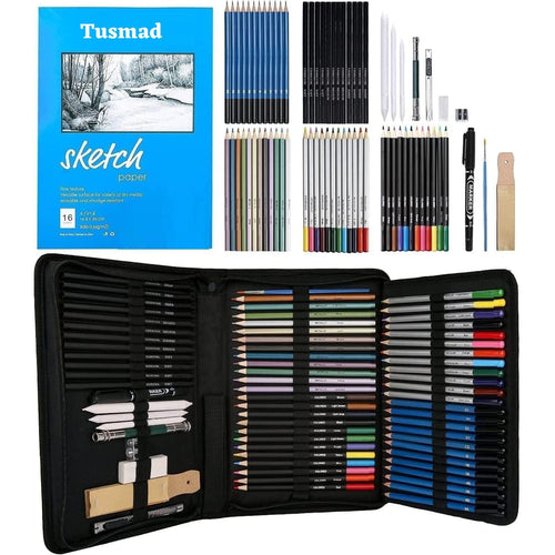 Tusmad 72PCS Drawing & Art Supplies Kit, Colored Sketching Pencils for Artists Kids Adults Teens, Professional Art Pencil Set with Case, Sketchpad, Watercolor & Metallic Pencil Beginners Coloring Set