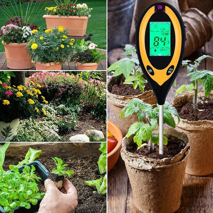 Tusmad Soil Tester 4 in 1 PH Meter, Digital Soil PH Meter 4 in 1 Moisture Gardening Water Soil Testing Machine with Sensor Prob, LCD Display for Sunlight Temperature, Home and Garden Plants