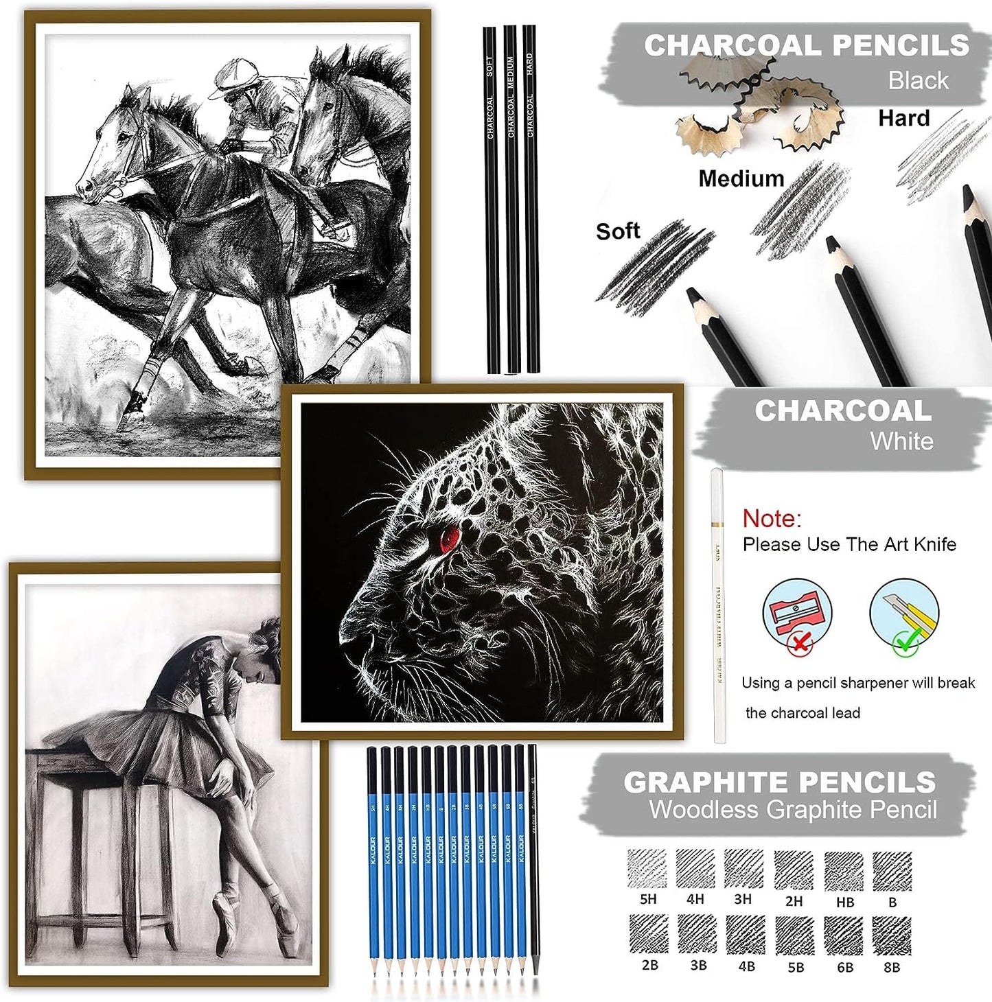 Tusmad 35 Pieces Professional Drawing Pencils and Sketch Kit for Artist(Black)