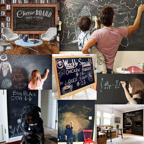 Tusmad Supremo Aldo Black Board (45x200cm) Wall Sticker Removable Decal Chalkboard with 5 Chalks for Home School Office College Room Kitchen Kids