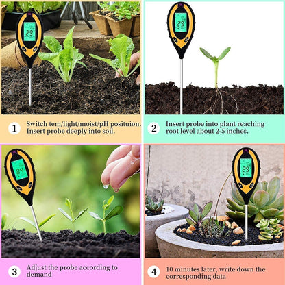 Tusmad Soil Tester 4 in 1 PH Meter, Digital Soil PH Meter 4 in 1 Moisture Gardening Water Soil Testing Machine with Sensor Prob, LCD Display for Sunlight Temperature, Home and Garden Plants