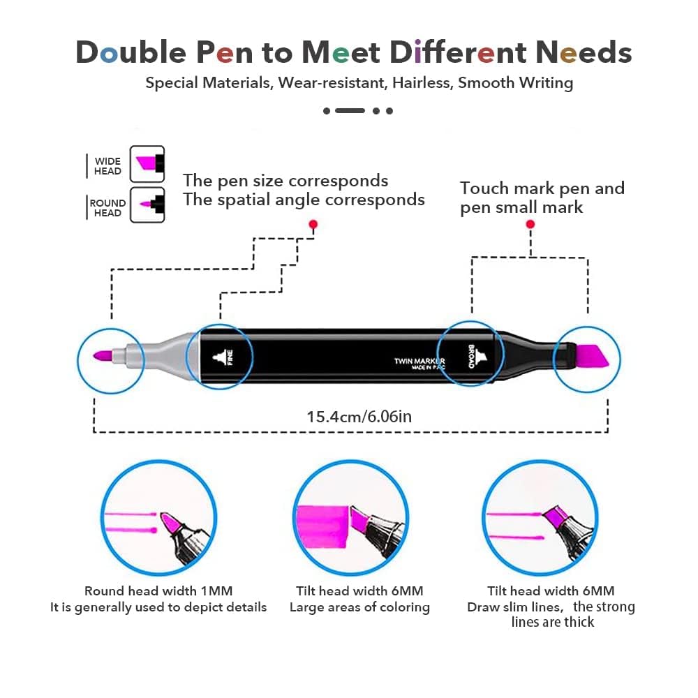 Tusmad 60 Pcs Dual Tip Alcohol Markers Set,Non-Toxic Art Supplies For Kids & Adults,Perfect Drawing,Illustration In Coloring Books Pen With Carry Case Set Colour Broad Drawing Sketching,Multicolour