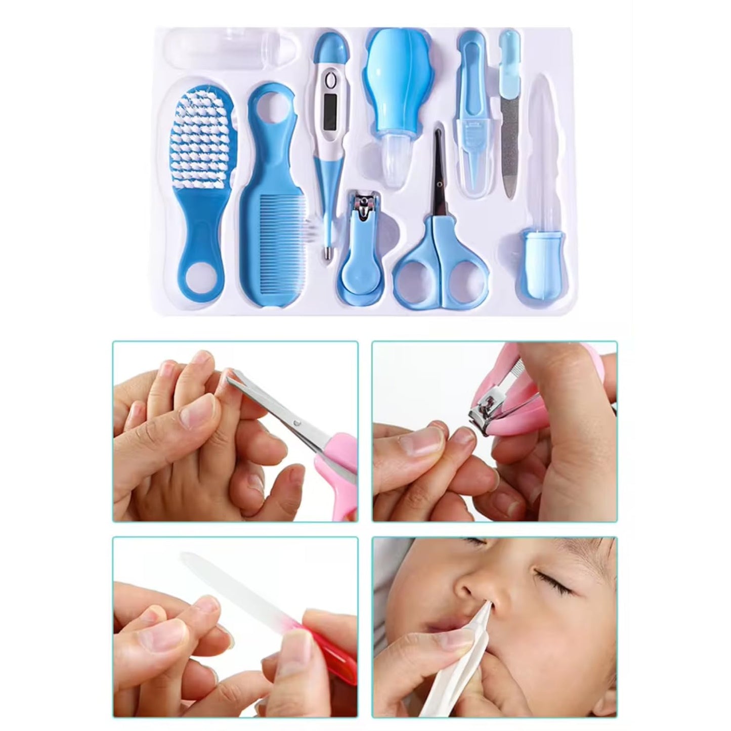 Tusmad Baby Grooming Kit - 10 Pieces Baby Toddlers Manicure Grooming Kit with Nail, Hair, Ear Grooming Tools, Healthcare Accessories Kit for New Born Baby & Toddlers