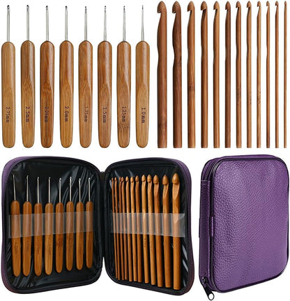 Tusmad 20pcs Bamboo Crochet Hooks Needles Knit Weave Craft Yarn DIY Sewing Tools Knitting Bamboo Crochet Hook Set with Case DIY Tools