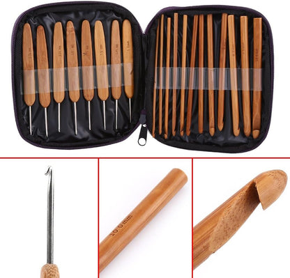 Tusmad 20pcs Bamboo Crochet Hooks Needles Knit Weave Craft Yarn DIY Sewing Tools Knitting Bamboo Crochet Hook Set with Case DIY Tools