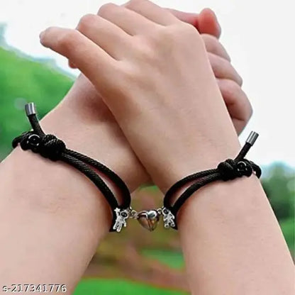 Tusmad MAGNETIC COUPLE COTTON DORI BLACK ROPE HEART ASTRONAUT BRACELET (PACK OF 2)