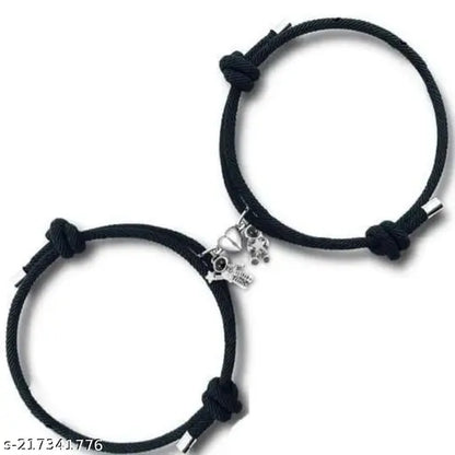 Tusmad MAGNETIC COUPLE COTTON DORI BLACK ROPE HEART ASTRONAUT BRACELET (PACK OF 2)