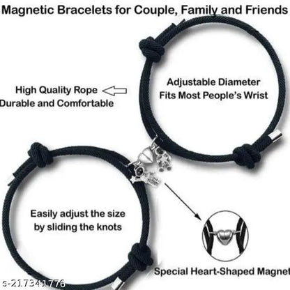 Tusmad MAGNETIC COUPLE COTTON DORI BLACK ROPE HEART ASTRONAUT BRACELET (PACK OF 2)