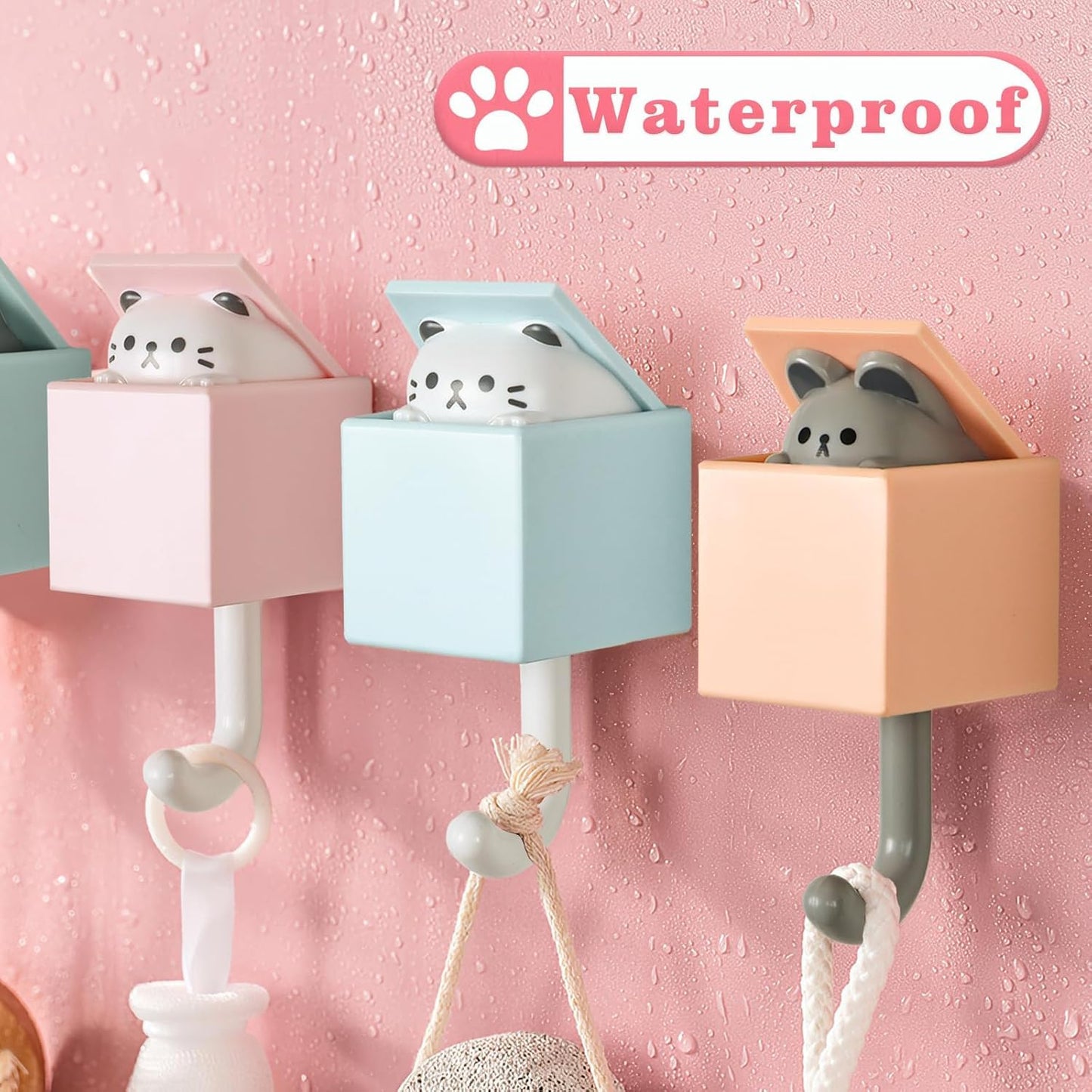 Tusmad Cute Cat Key Hook, 4Pcs Adhesive Coat Hooks Key Holder for Wall Decorative, Cat Hooks for Coat, Bag, Hat, Towel, Key Hooks for Wall Hanging Decorations